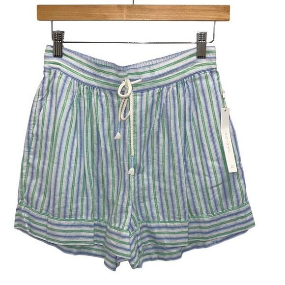 Caslon Pull On Tie Waist Casual Shorts Striped Green Blue NWT XS - Picture 1 of 5